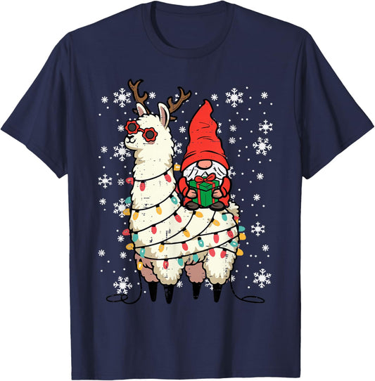 Christmas Gnome On Llama Xmas Alpaca Boys Kids Men Women T-Shirt - T-Shirt | Navy