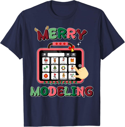Merry Modeling Speech Language Pathologist SLP Christmas T-Shirt - T-Shirt | Navy