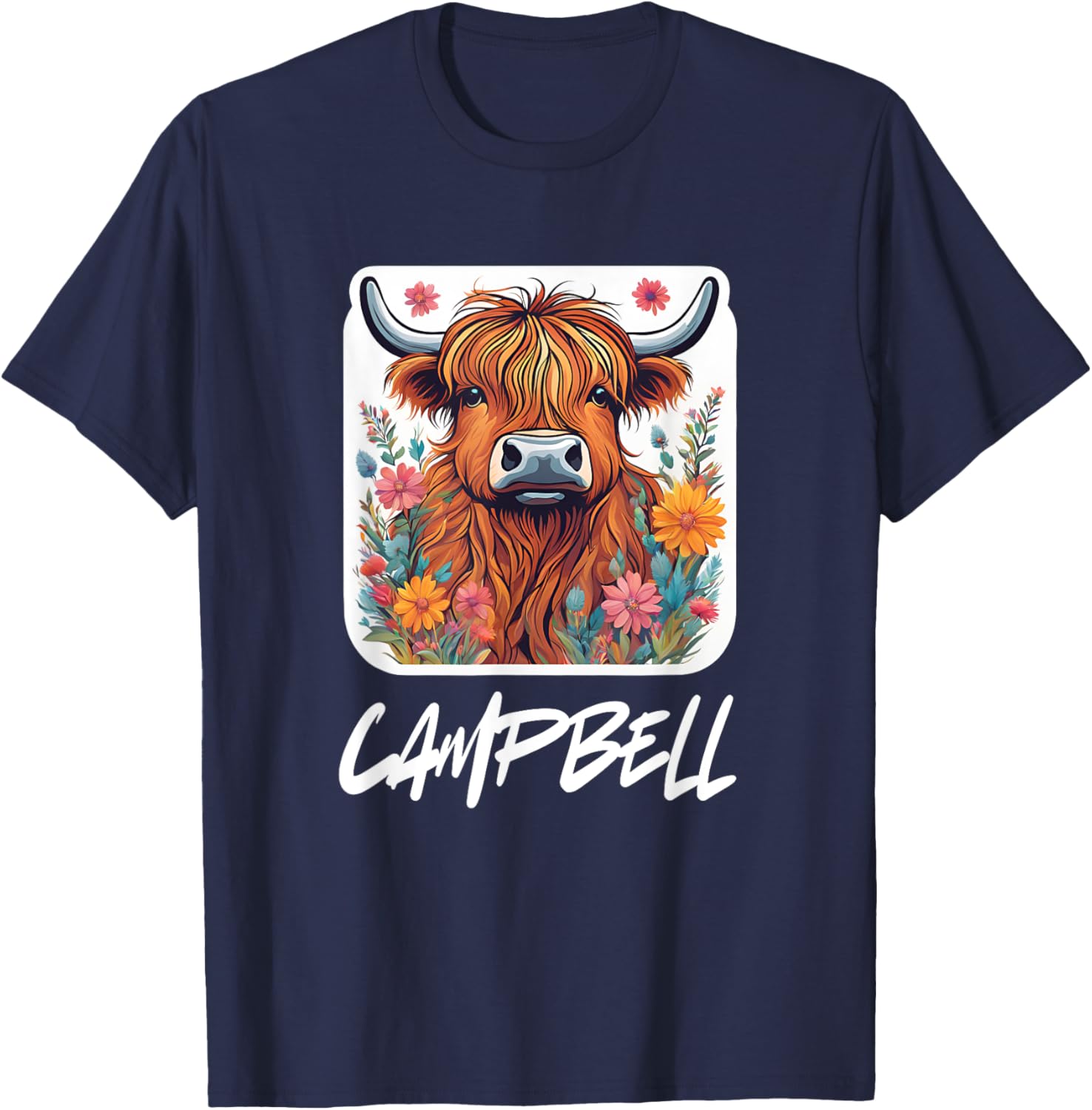 Campbell Clan Highland Cow Scottish Family Name Party T-Shirt - T-Shirt | Navy