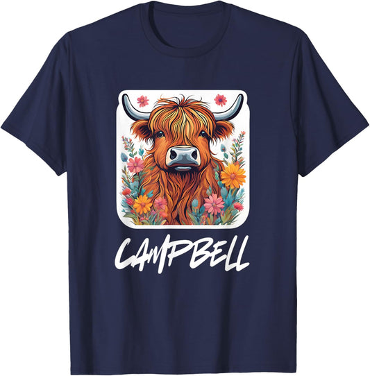 Campbell Clan Highland Cow Scottish Family Name Party T-Shirt - T-Shirt | Navy