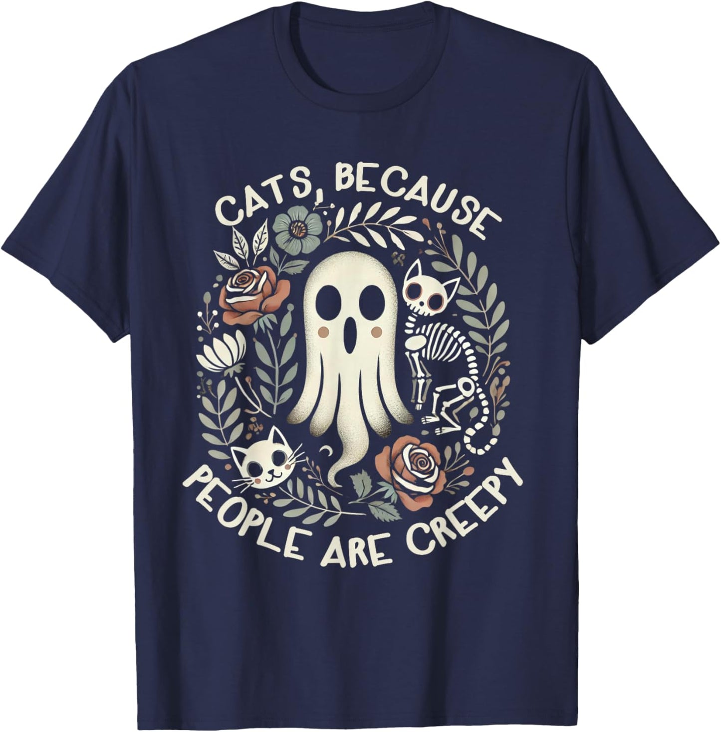 Retro Cats Because People Are Creepy Shirt Halloween T-Shirt - T-Shirt | Navy
