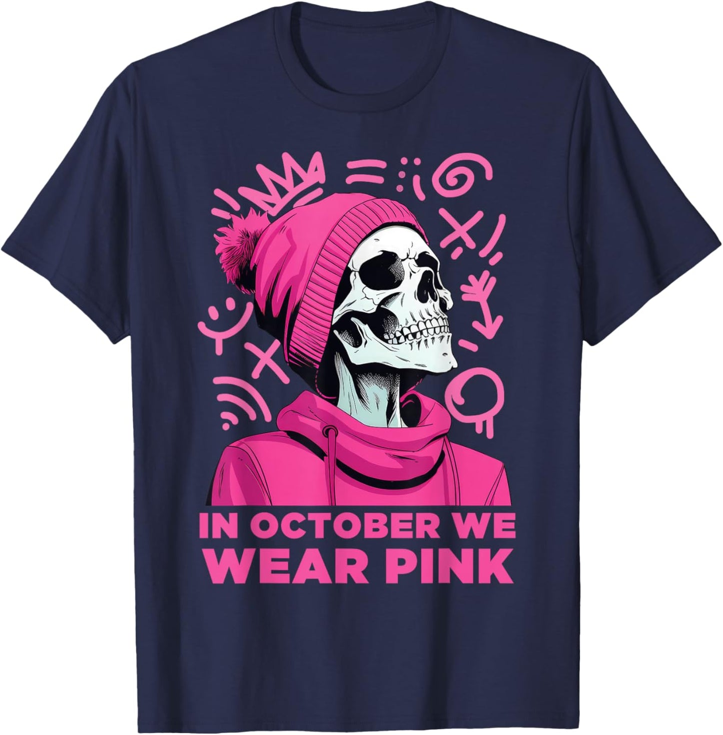 In October We Wear Pink Halloween Breast Cancer Awareness T-Shirt - T-Shirt | Navy