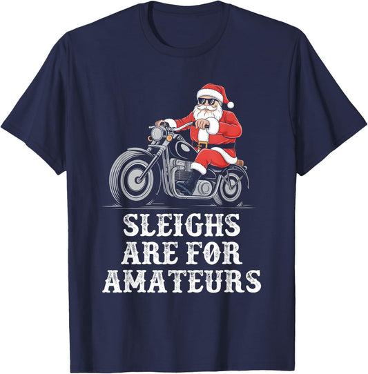 Christmas Funny Santa Claus Humor X-Mas Vacation Motorcycle T-Shirt - T-Shirt | Navy