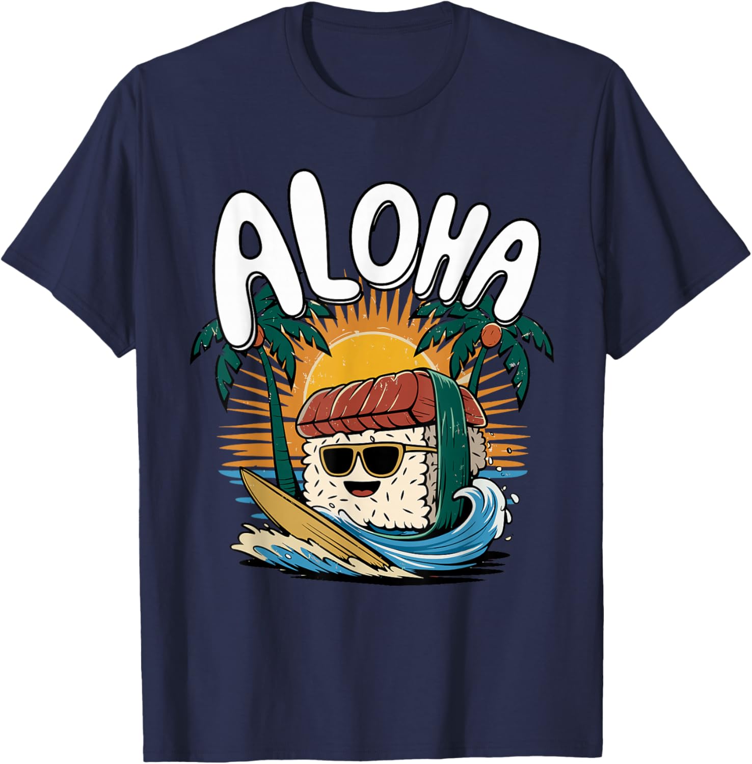 Musubi Surfer Surfing Hawaiian Food Hawaii Kawaii Musubi T-Shirt - T-Shirt | Navy