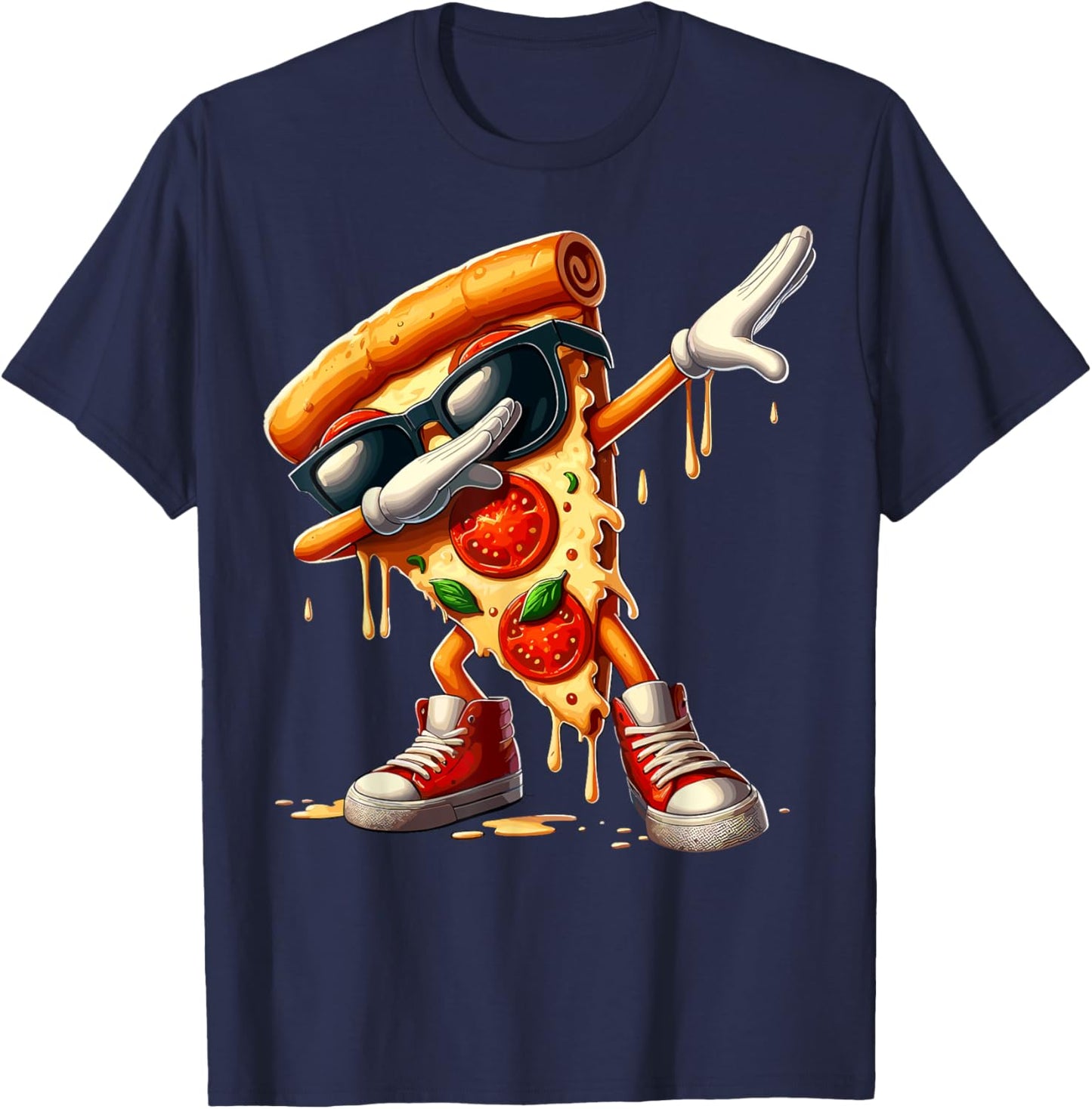 Cool Dabbing Pizza Design For Boys Girls Kids Pizza Lover T-Shirt - T-Shirt | Navy