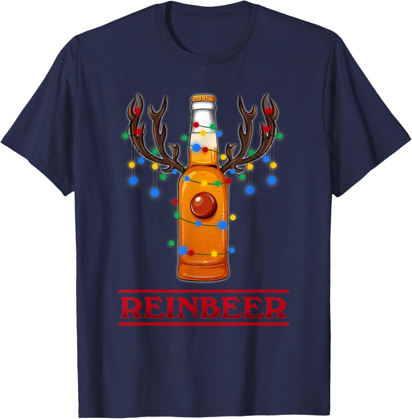 Reindeer Beer Christmas Lights Gifts Beer Lover Christmas T-Shirt - T-Shirt | Navy
