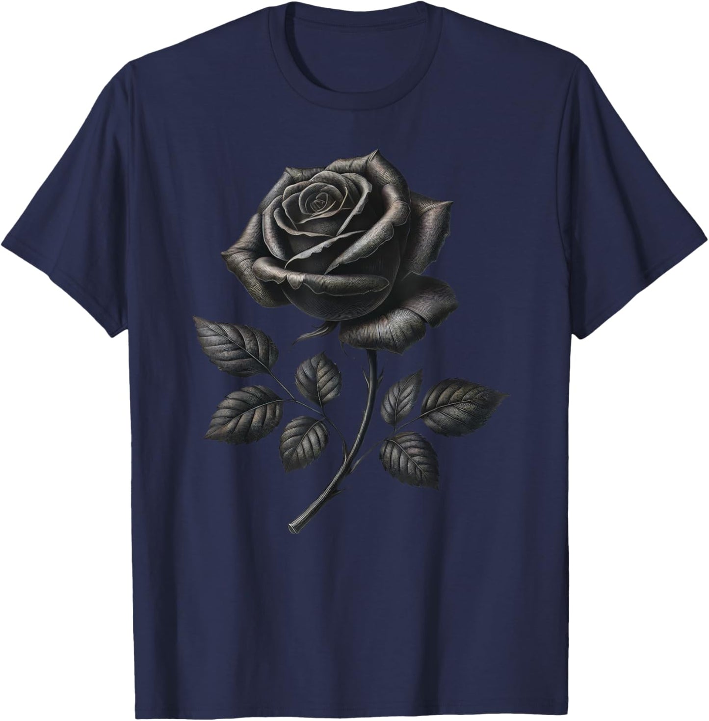 Black Rose Flower Shirt Girls Adult Goth Halloween Costume T-Shirt - T-Shirt | Navy