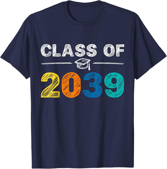 Class of 2039 Grow With Me First Day of School Graduation T-Shirt - T-Shirt | Navy