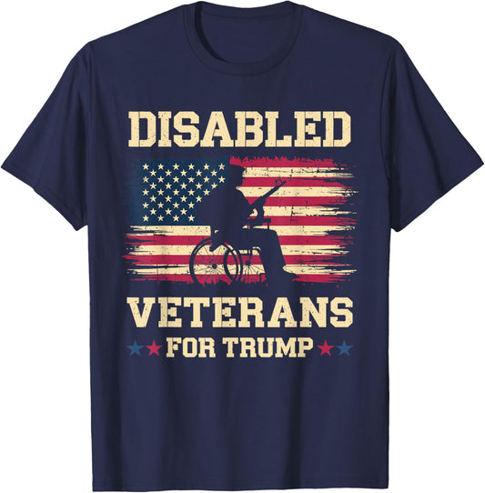 Disabled Veterans for Trump 2024 Election American Flag T-Shirt - T-Shirt | Navy