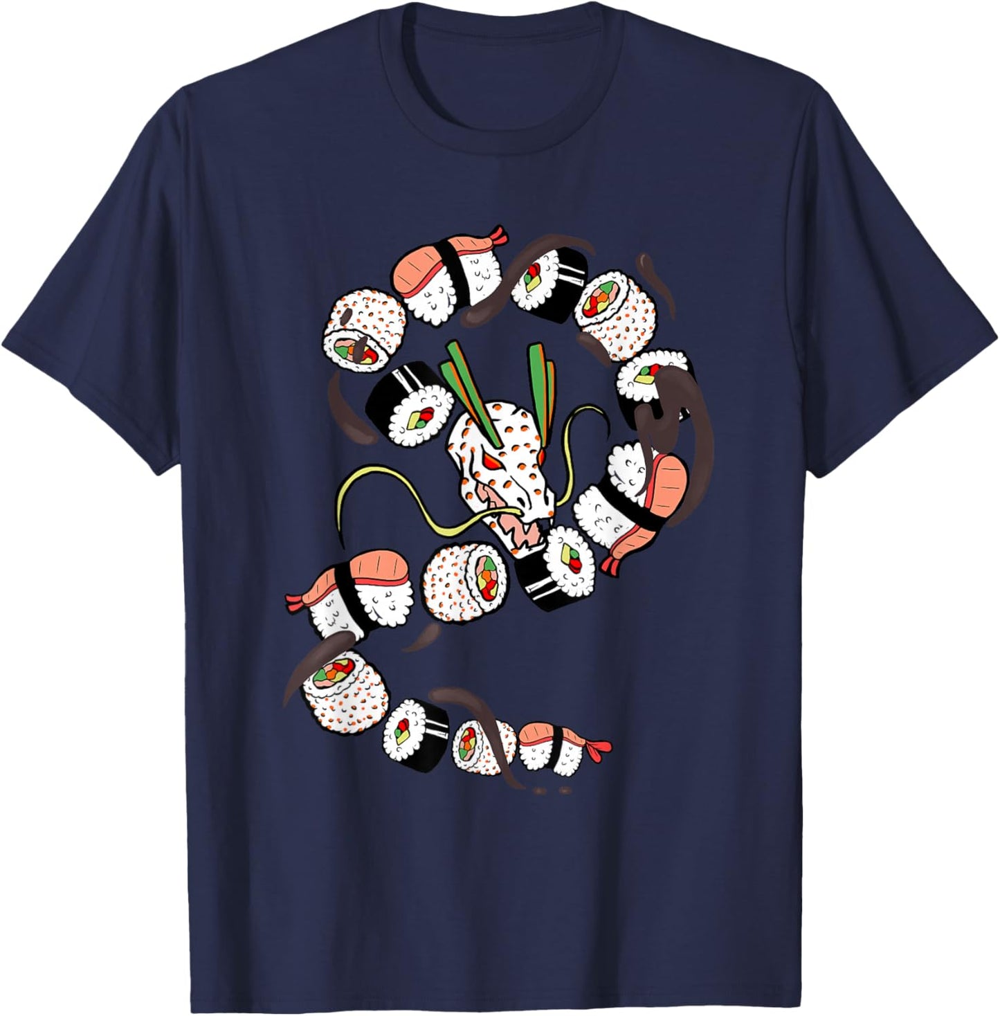 Sushi Dragon Roll Funny Japanese Food mythical Animal Lovers T-Shirt - T-Shirt | Navy