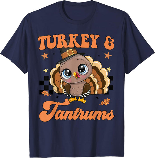 Toddler Girl Thanksgiving Trot Turkey Tantrum Outfit Costume T-Shirt - T-Shirt | Navy