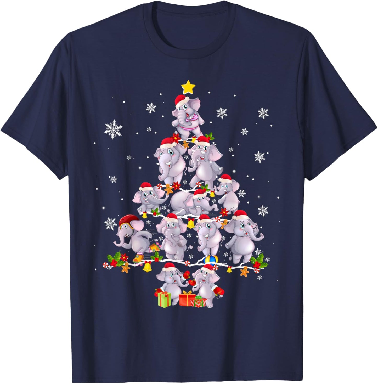 Elephant Santa Snow Tree Merry Christmas Elephant Lover T-Shirt - T-Shirt | Navy