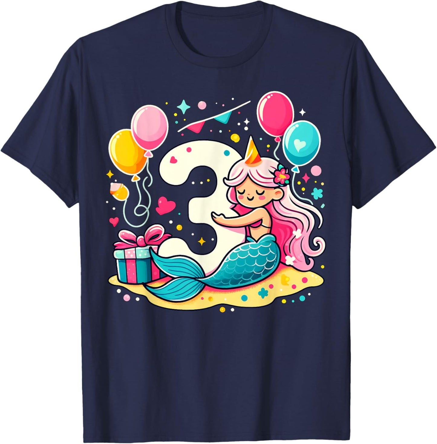 Mermaid 3rd birthday boy girl 3 year old third three Mermaid T-Shirt - T-Shirt | Navy