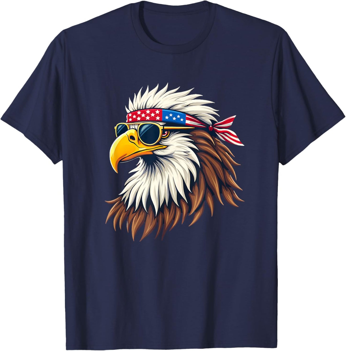 Patriotic Eagle Graphic - Retro American Flag Design T-Shirt - T-Shirt | Navy