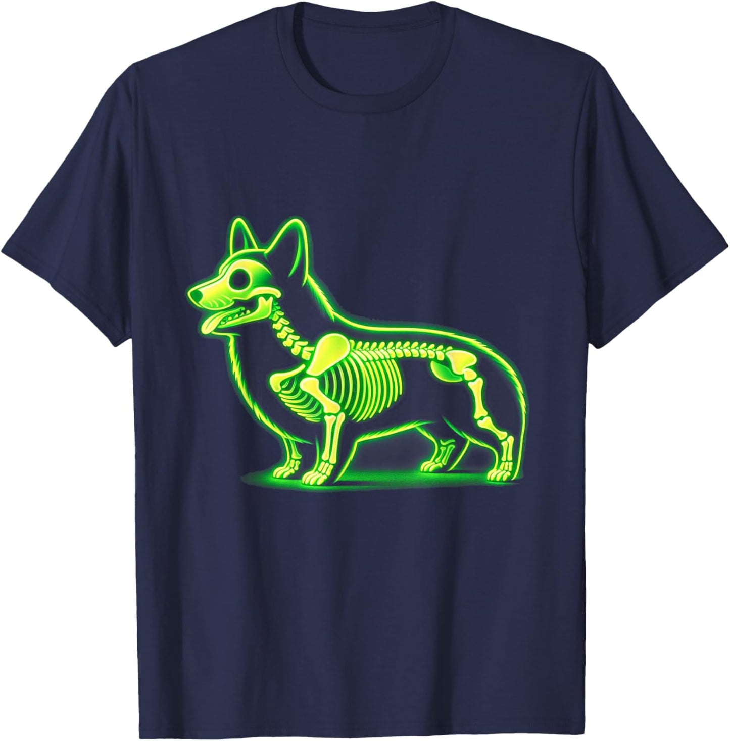 Corgi Skeleton Halloween Dog Lovers Rib Cage X-ray Men Women Kids T-Shirt - T-Shirt | Navy