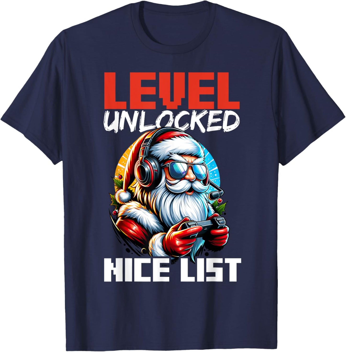 Christmas Gamer Boys Nice List Video Game Santa Xmas T-Shirt - T-Shirt | Navy