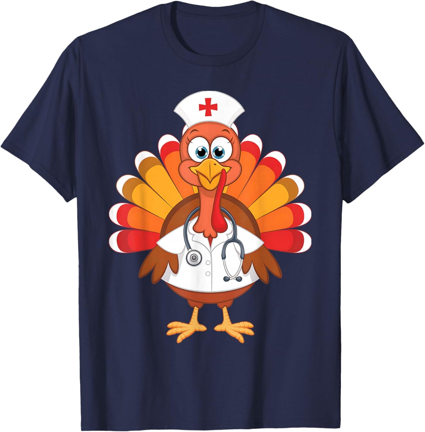 Thanksgiving Scrub Tops Women Turkey Nurse Holiday Nursing T-Shirt - T-Shirt | Navy