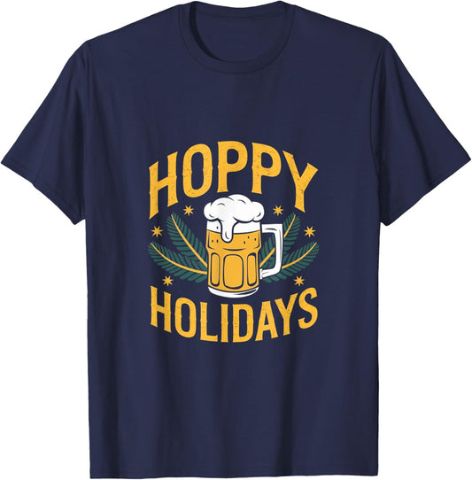 Hoppy Holidays Funny Santa Claus Beer Christmas Pun T-Shirt - T-Shirt | Navy