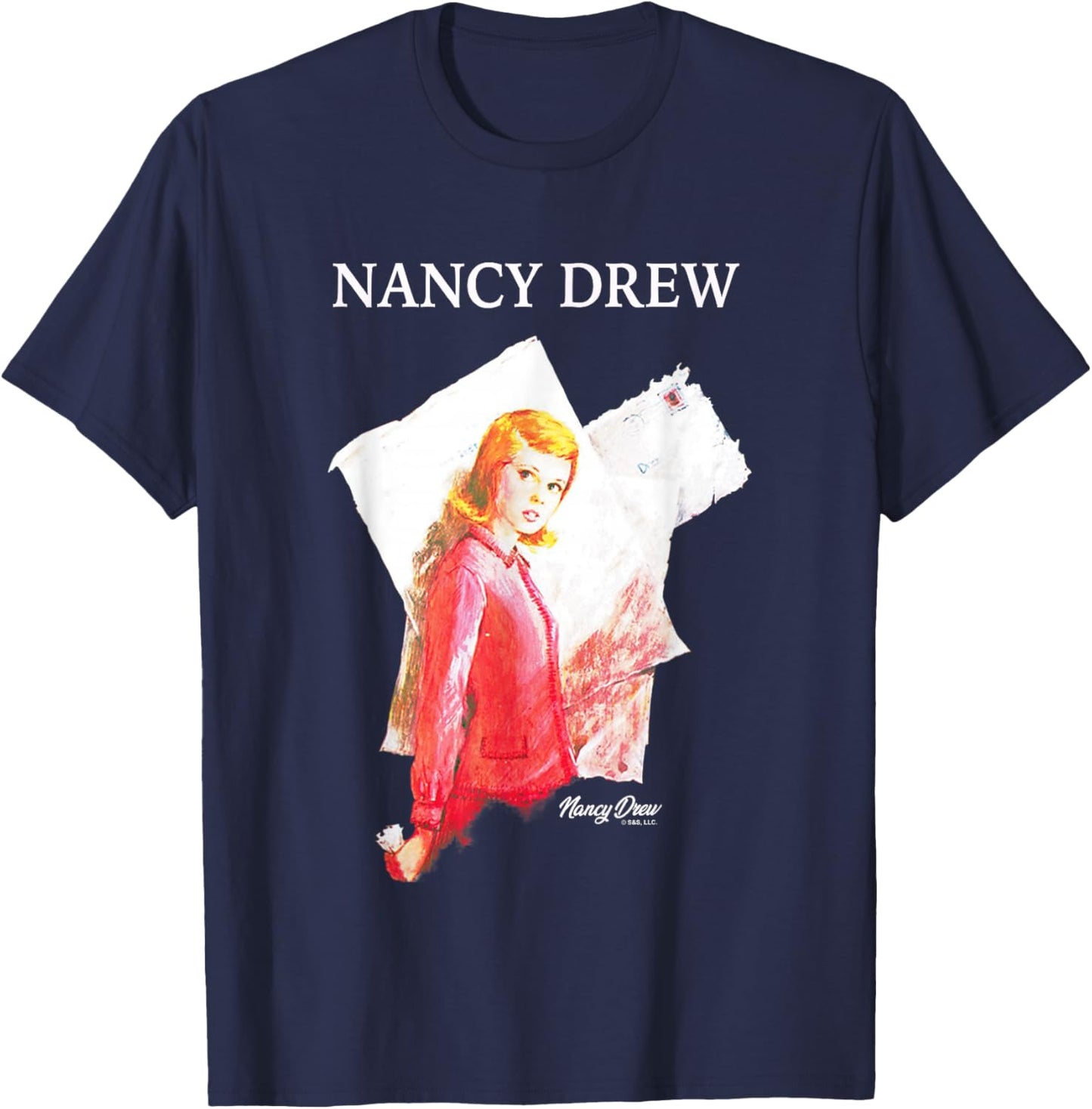 Nancy Drew Nancy's Mysterious Letter Vintage Chest Poster T-Shirt - T-Shirt | Navy