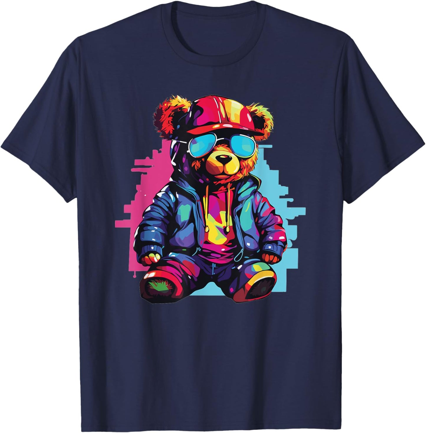 Colorful Teddy Bear With Sunglasses I Kids Teddy T-Shirt - T-Shirt | Navy