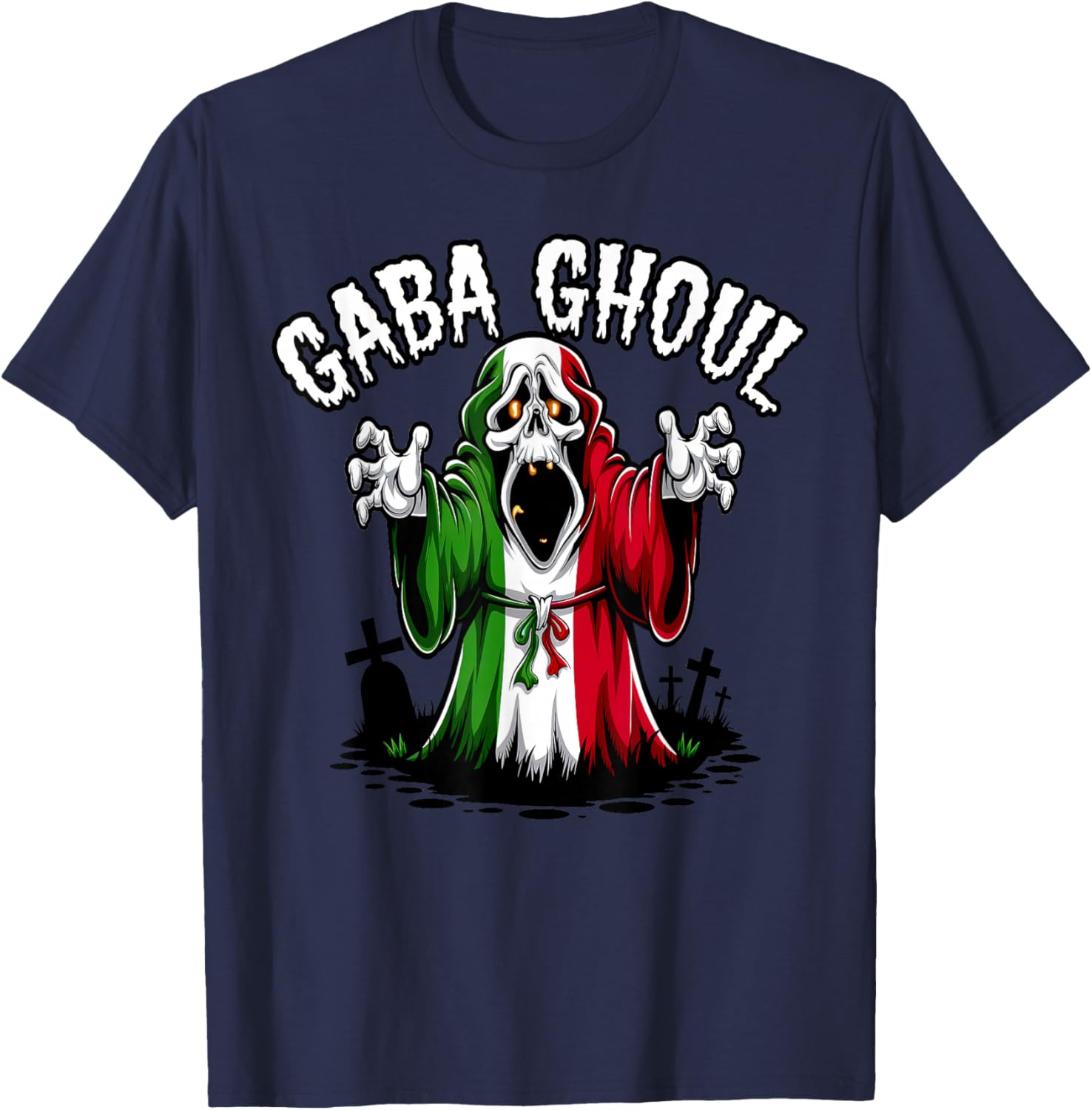 Halloween Graveyard Gaba Ghoul Ghost Funny Italian Gabagool T-Shirt - T-Shirt | Navy