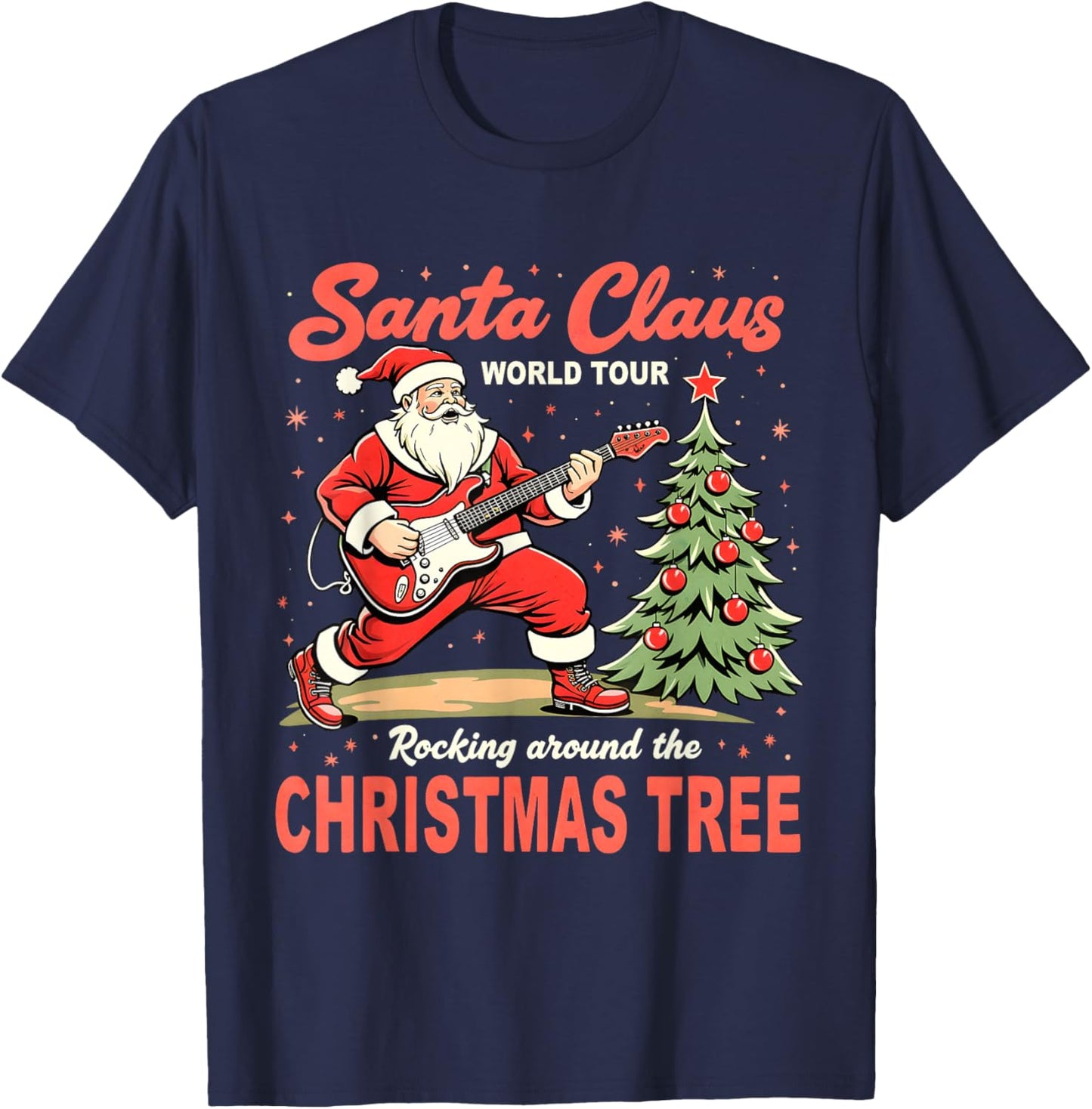 Santa Claus World Tour Rocking Around the Christmas Tree T-Shirt - T-Shirt | Navy