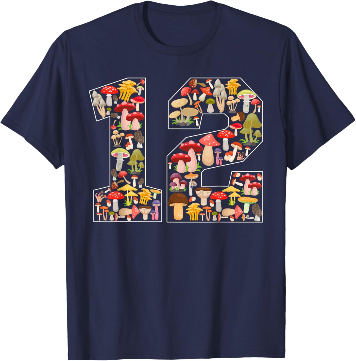 12th Birthday Mushroom Themed 12 Year Old Boy Girl Birthday T-Shirt - T-Shirt | Navy