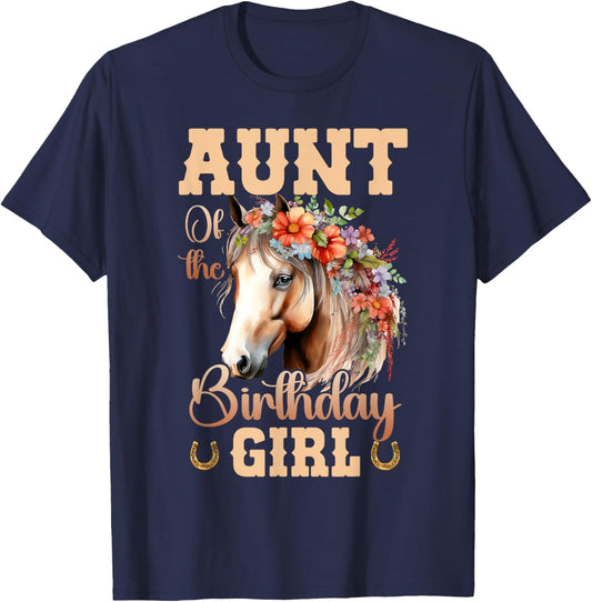Cute Aunt Of The Birthday Girl Horse Family Party T-Shirt - T-Shirt | Navy