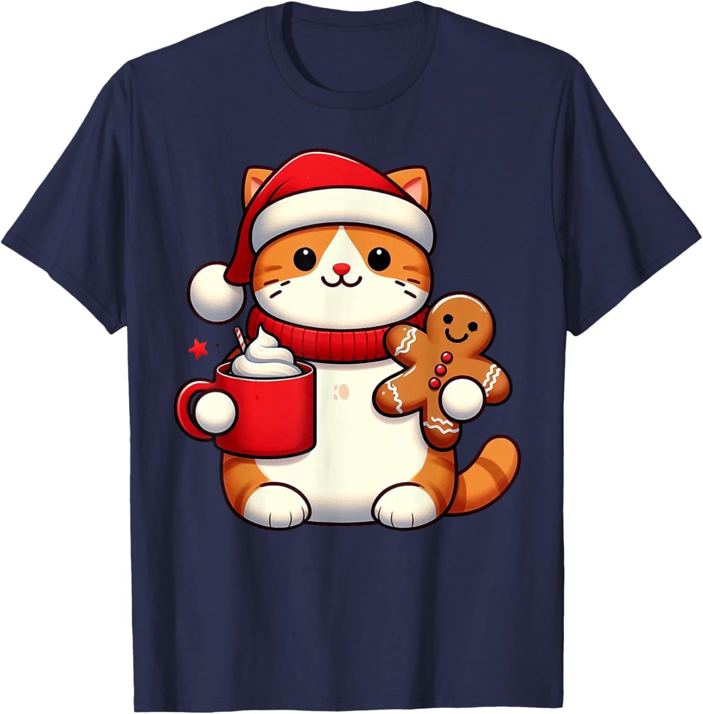 Cat Santa Hat Christmas Holiday Xmas Coffee Gingerbread Women T-Shirt - T-Shirt | Navy