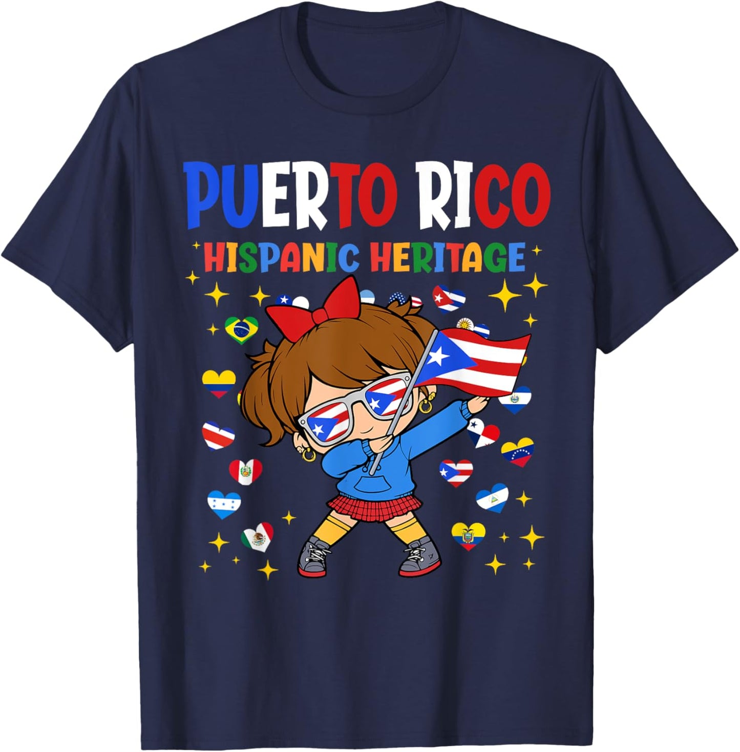 Hispanic Heritage Month Puerto Rico Flag Girl Kids T-Shirt - T-Shirt | Navy