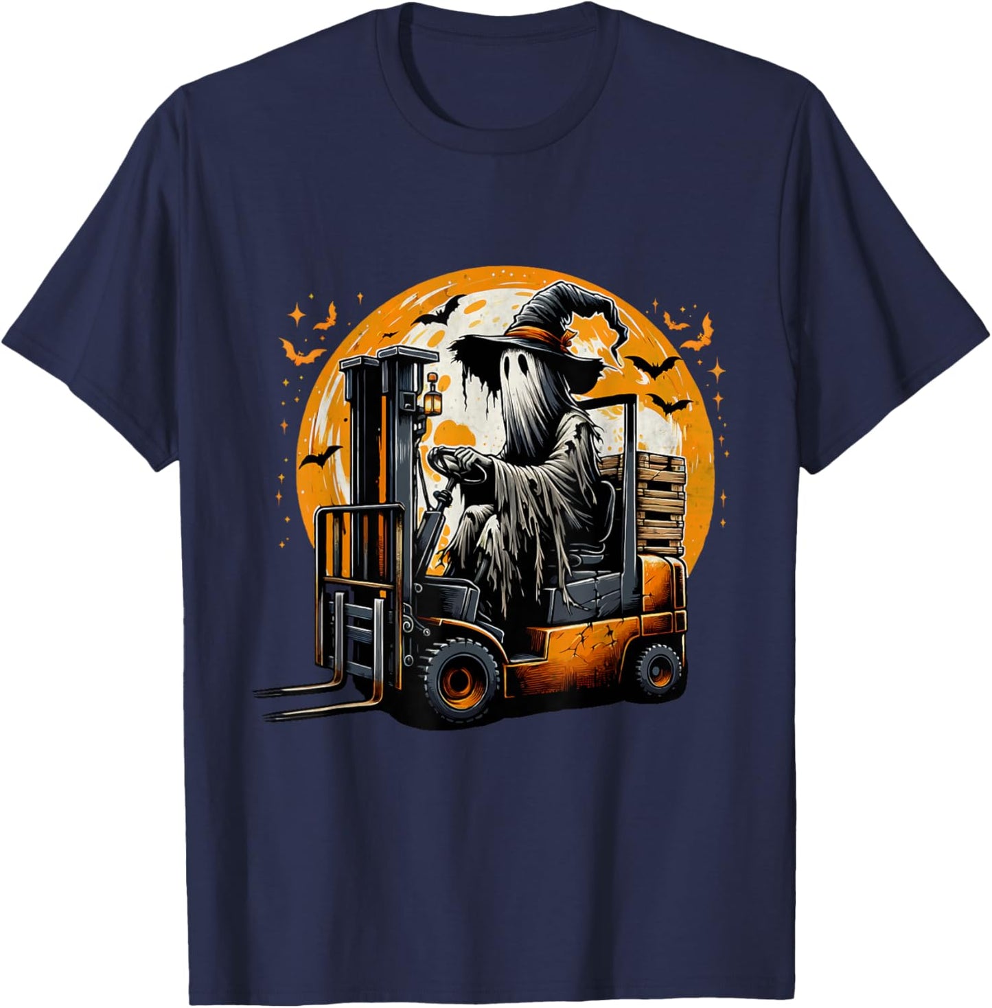 Forklift Ghost Halloween Scary Costume Forklift Driver T-Shirt - T-Shirt | Navy