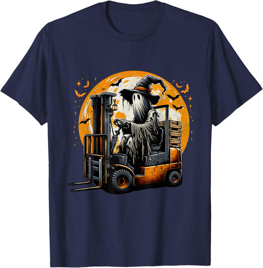 Forklift Ghost Halloween Scary Costume Forklift Driver T-Shirt - T-Shirt | Navy