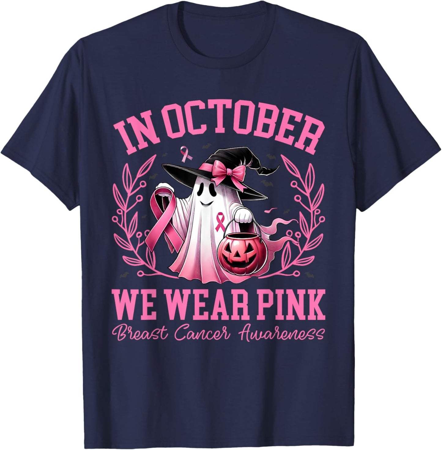 Breast Cancer Shirts Women Halloween In October We Wear Pink T-Shirt - T-Shirt | Navy