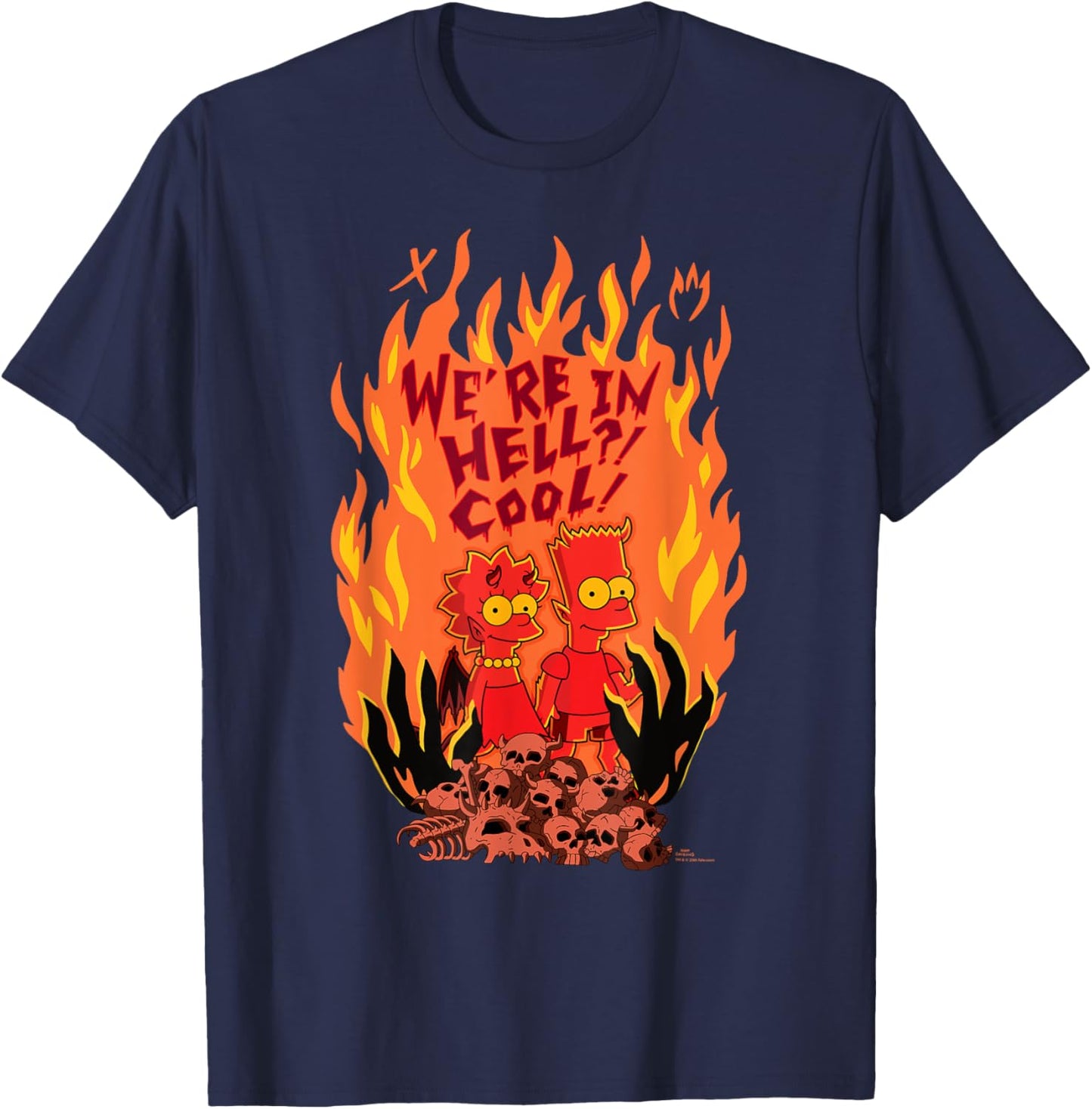 The Simpsons Halloween Bart and Lisa “We’re in Hell? Cool!” T-Shirt - T-Shirt | Navy