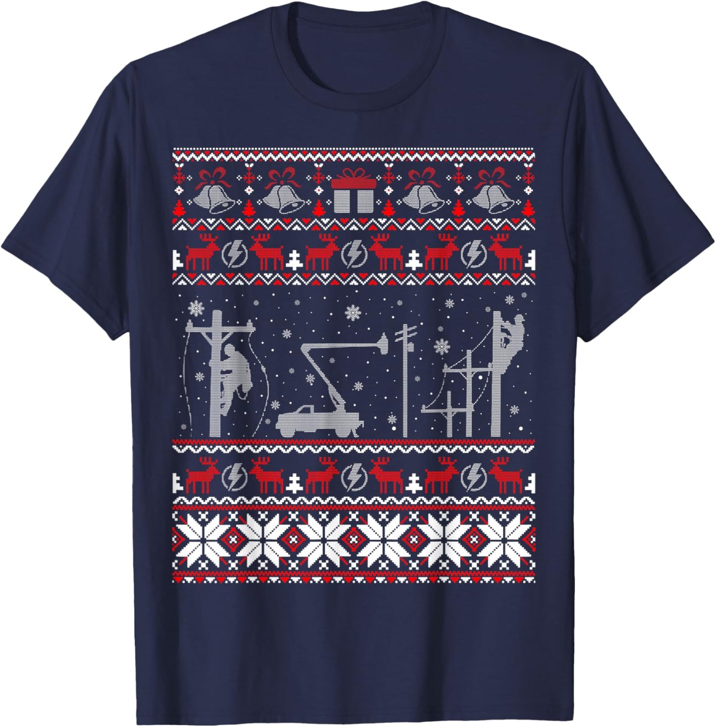 Lineman Ugly Christmas Sweater Gifts Men T-Shirt - T-Shirt | Navy
