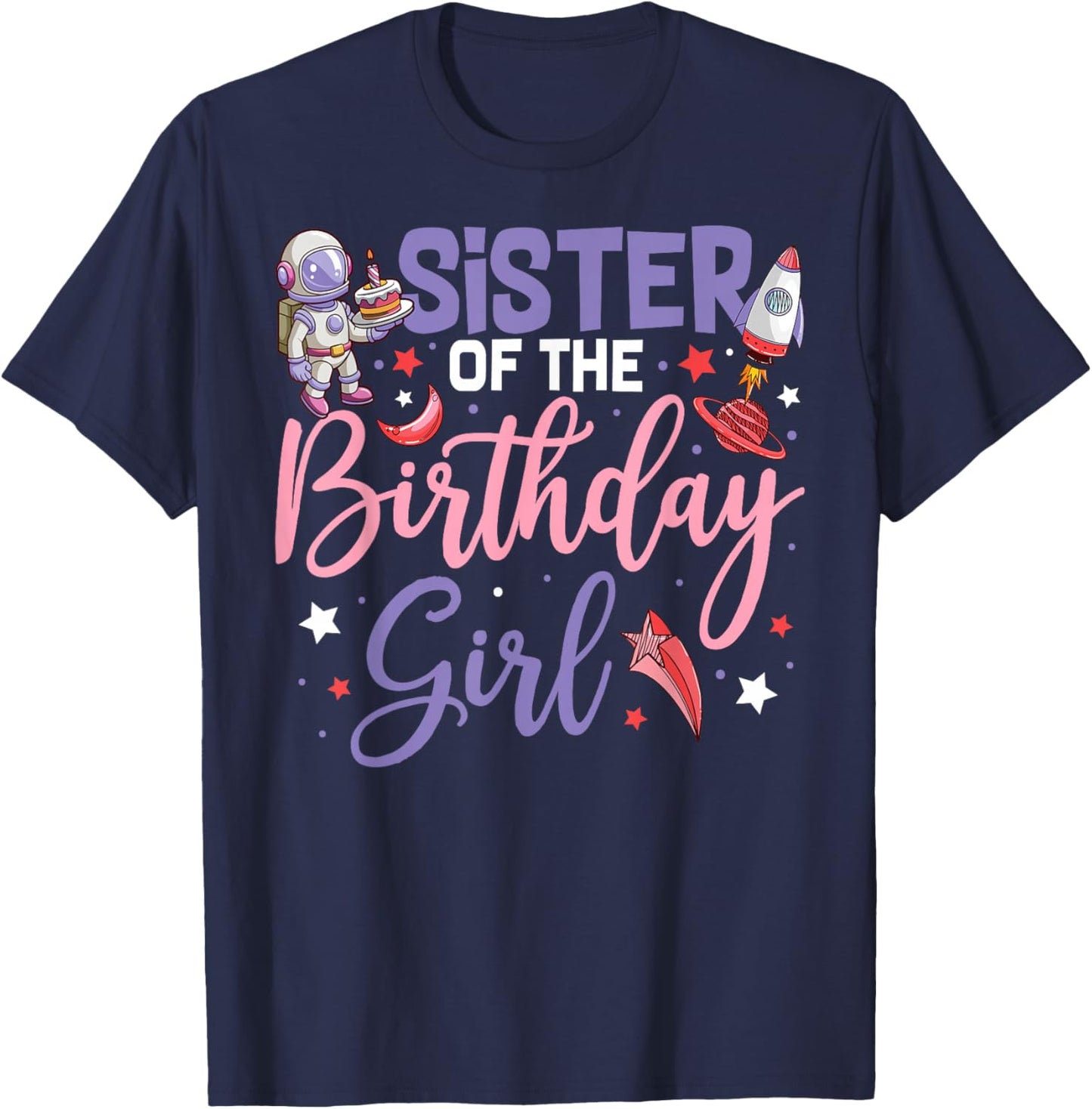 Two The Moon Sister Of the Birthday Girl Astronaut Family T-Shirt - T-Shirt | Navy