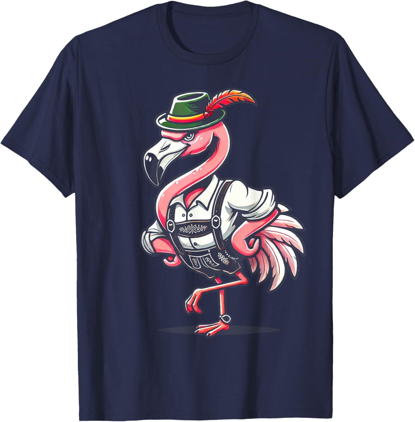 Oktoberfest Flamingo Funny German Bavarian Lederhosen T-Shirt - T-Shirt | Navy