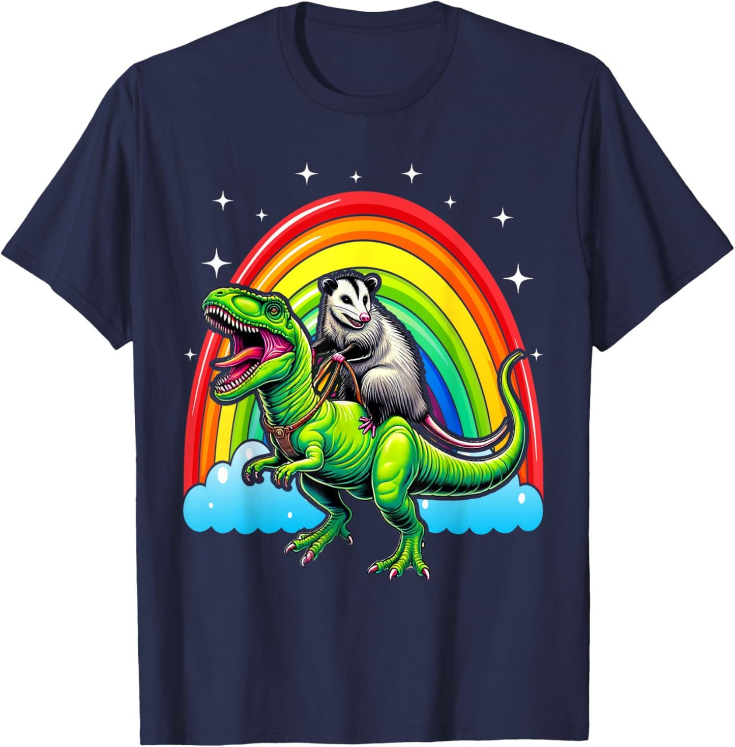 Possum Opossum Riding Dinosaur T Rex Trash Garbage T-Shirt - T-Shirt | Navy