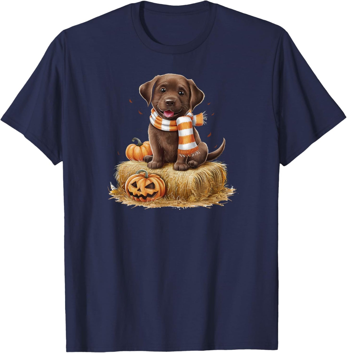 Pumpkin and a Chocolate Lab T-Shirt - T-Shirt | Navy