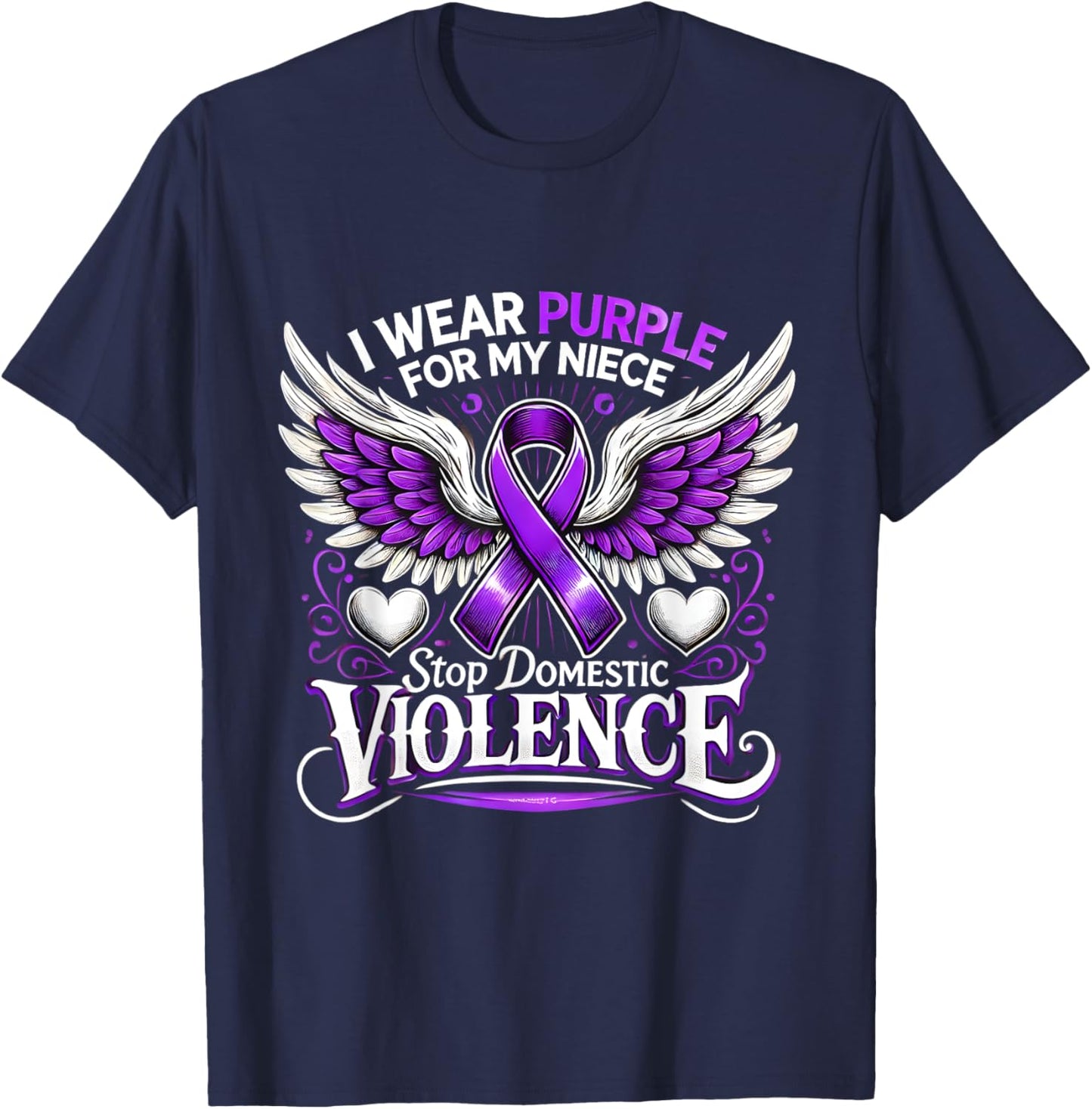 I Wear Purple For My Niece Stop Domestic Violence Graphic T-Shirt - T-Shirt | Navy