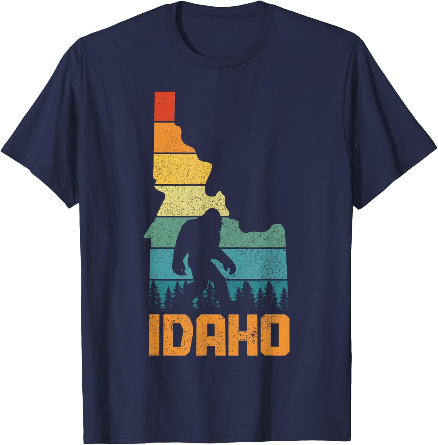 Idaho Bigfoot State Map Hunting Hunter Funny Pride Vintage T-Shirt - T-Shirt | Navy