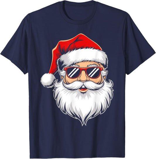 Santa Shirt Boys Retro Sunglasses Christmas Santa Face T-Shirt - T-Shirt | Navy