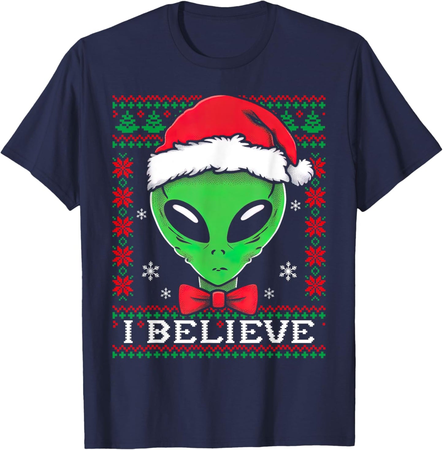 Festive UFO santa Alien Ugly Sweater Christmas Sci-Fi Lovers T-Shirt - T-Shirt | Navy