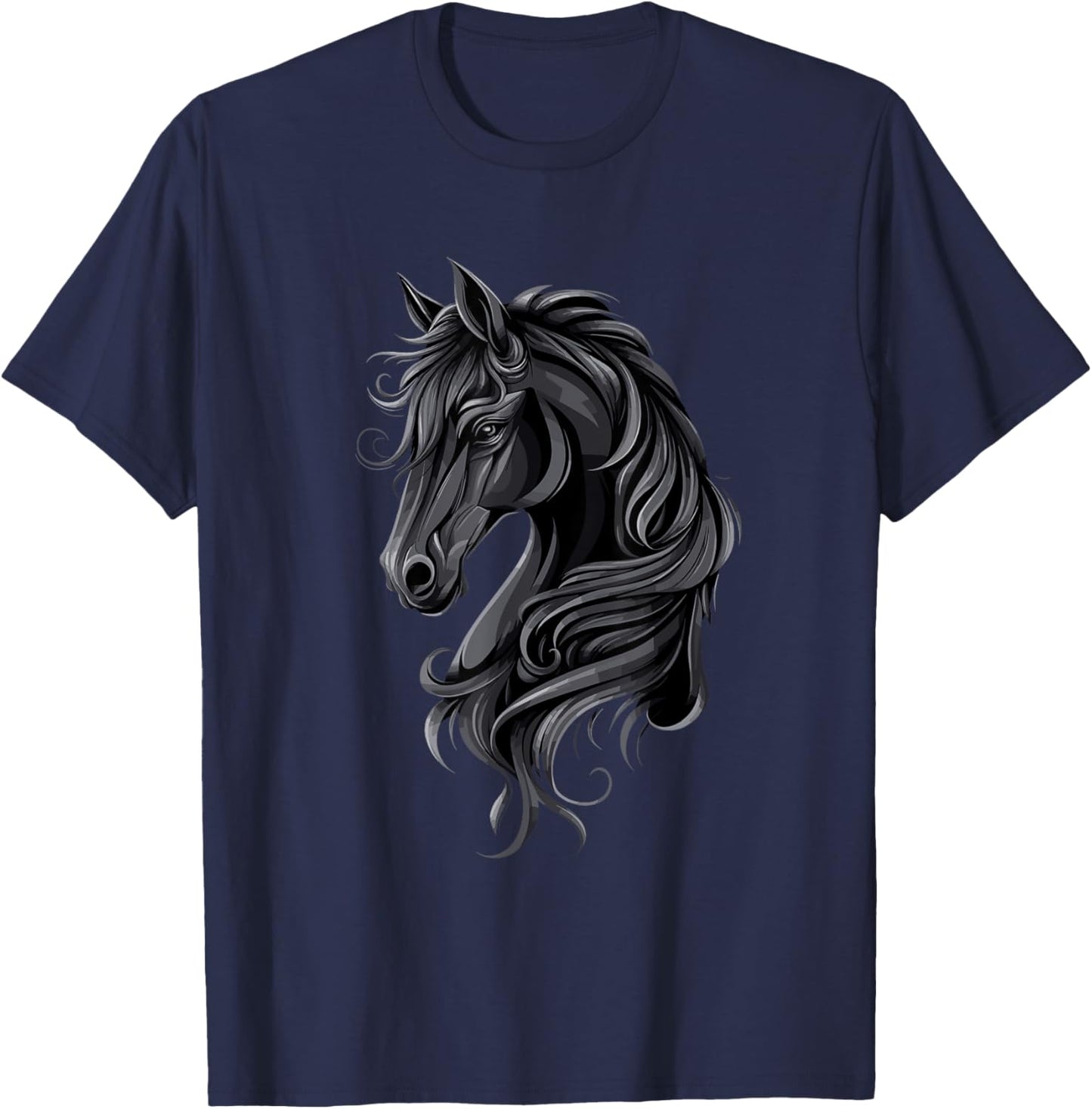Black Horse Portrait – Friesian horse T-Shirt - T-Shirt | Navy