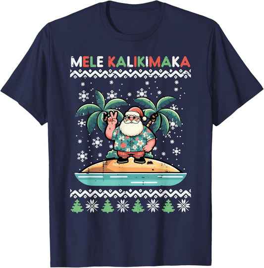 Christmas Santa Beach Mele Kalikimata Xmas Men Women Kids T-Shirt - T-Shirt | Navy