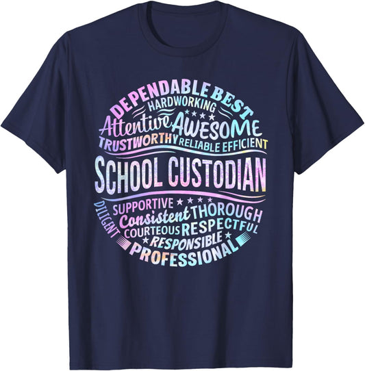 School Custodian Janitor Funny Appreciation Gift T-Shirt - T-Shirt | Navy