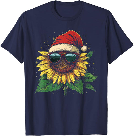 Sunflower Christmas Flower Xmas Women Kids T-Shirt - T-Shirt | Navy