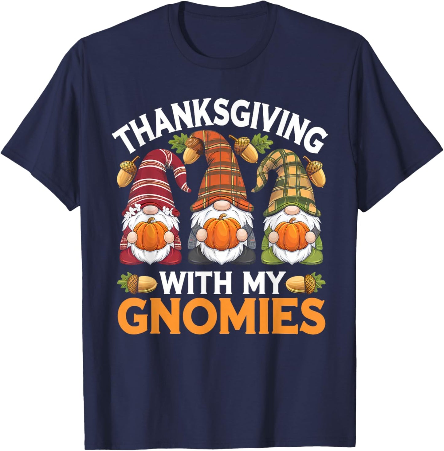 Thanksgiving With My Gnomie Leopard Women Teacher Fall Gnome T-Shirt - T-Shirt | Navy
