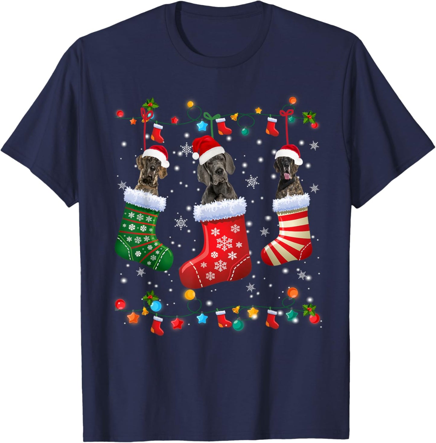 Great Dane Christmas Socks Funny Xmas Pajama Dog Lover T-Shirt - T-Shirt | Navy