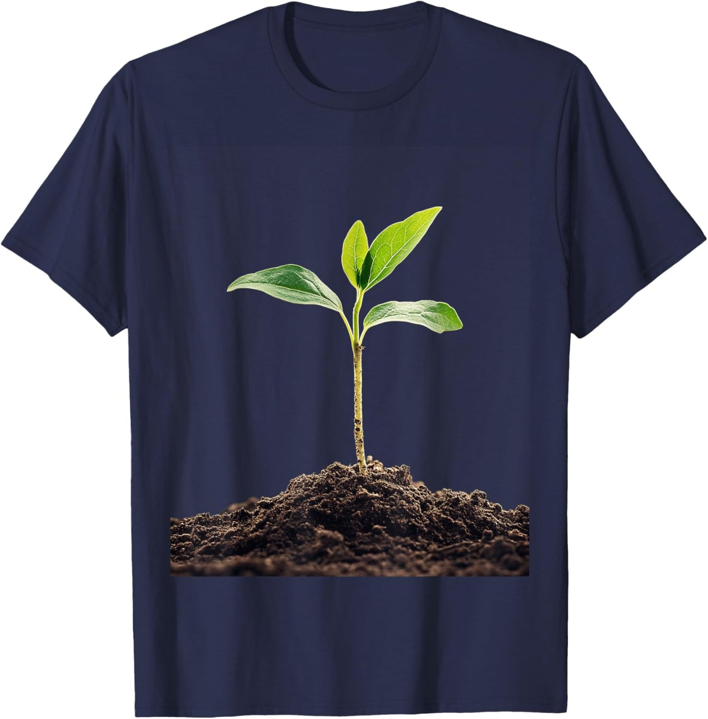 Plant Sprout Against Dark Background Nature T-Shirt - T-Shirt | Navy